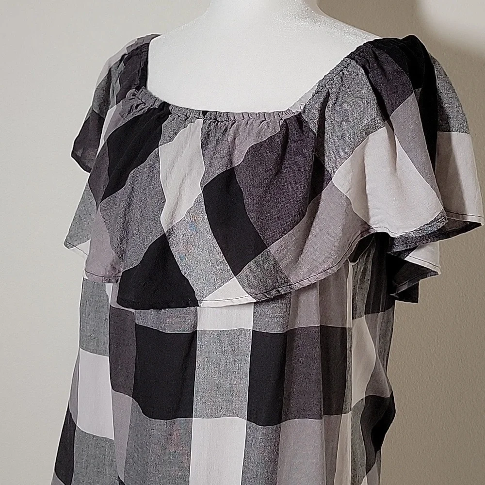 Who What Wear Mini Dress Off The Shoulder Buffalo Plaid Checkered Black White M - Picture 7 of 15